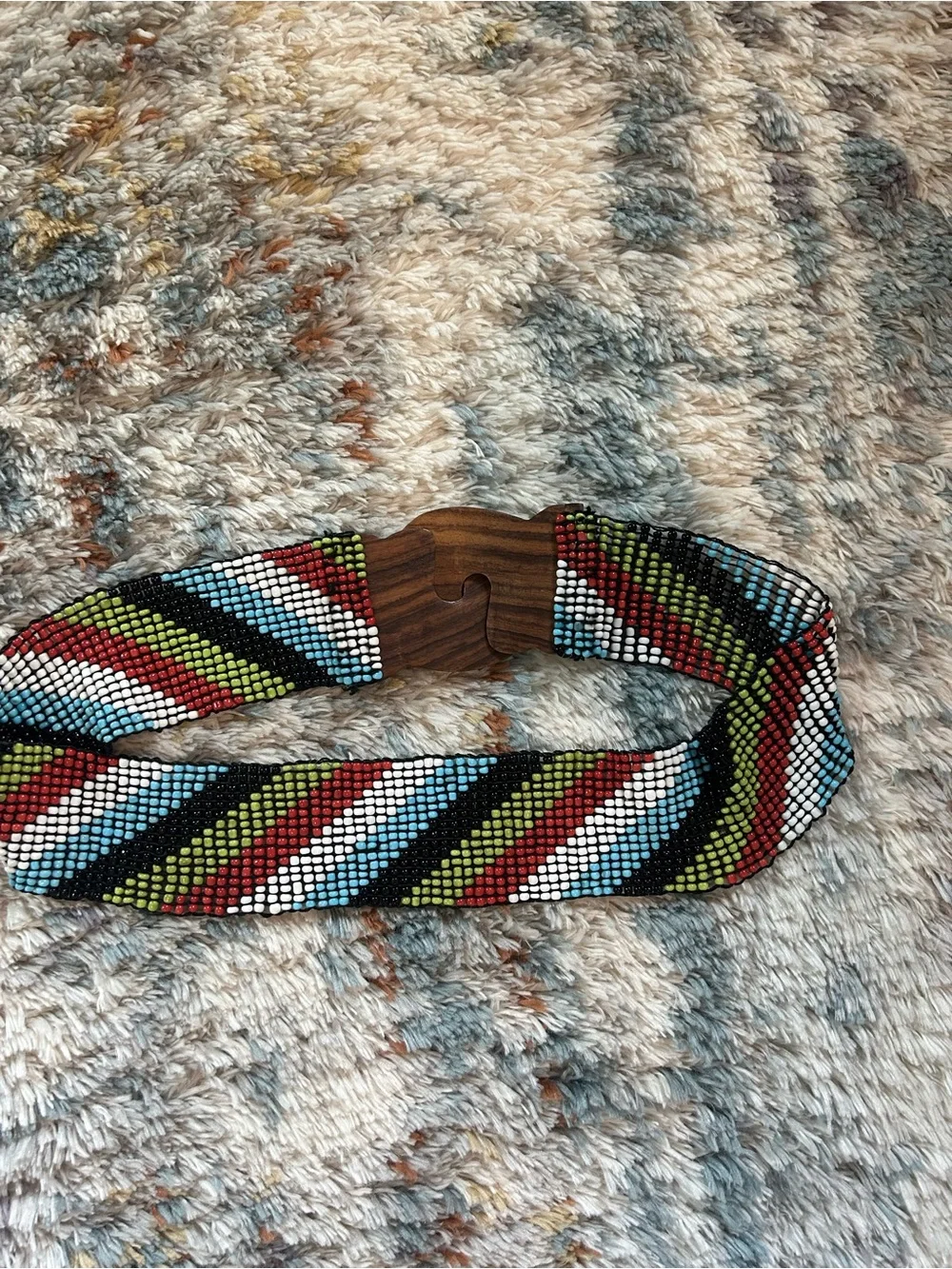 Beaded Multicolor Waist Belt with Wooden Buckle